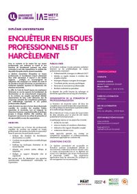 Plaquette Diplôme Universitaire Enquêteurs en Risques Professionnels et Harcèlement